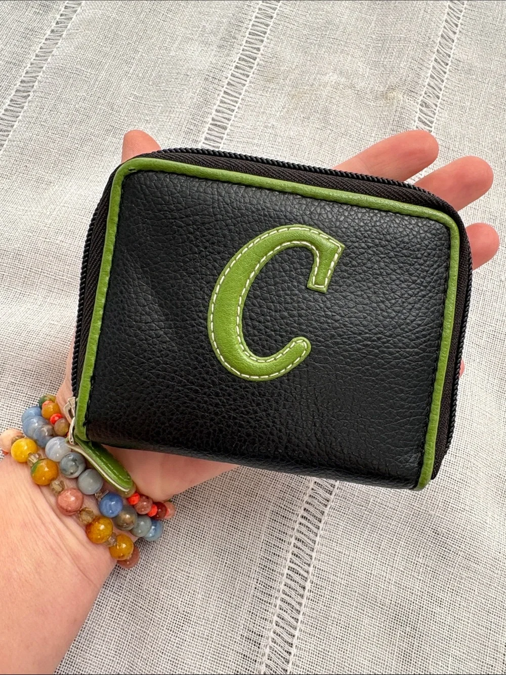 Vintage Y2K NWOT Black and Green Initial 'C' Zip Wallet